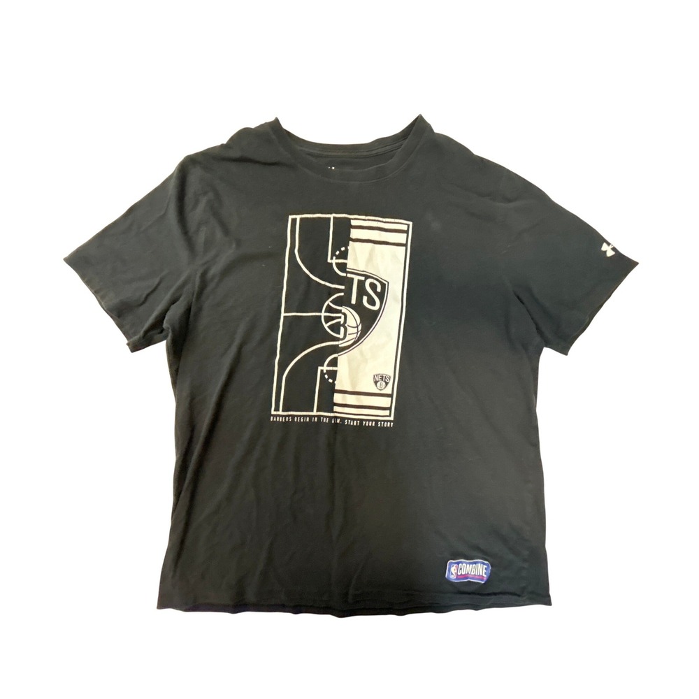 Under Armour Brooklyn Nets NBA Combine HeatGear Black Graphic T-Shirt‎ Mens 2XL